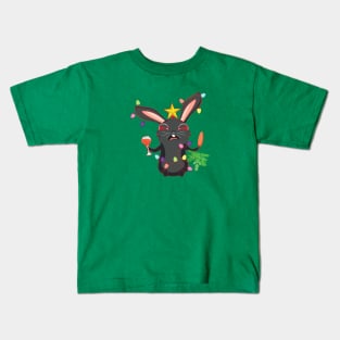 Black bunny with Christmas garland Kids T-Shirt